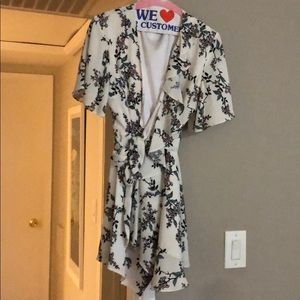 White floral wrap dress